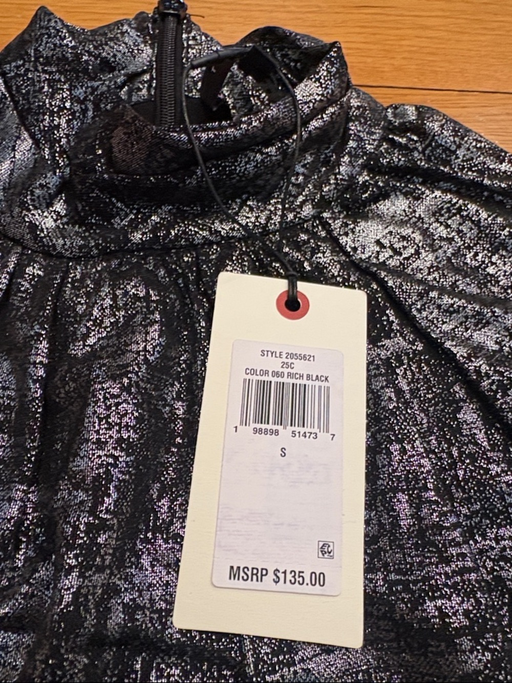 Ted Baker Metallic Black & Silver Mock Neck Top - Picture 3 of 3